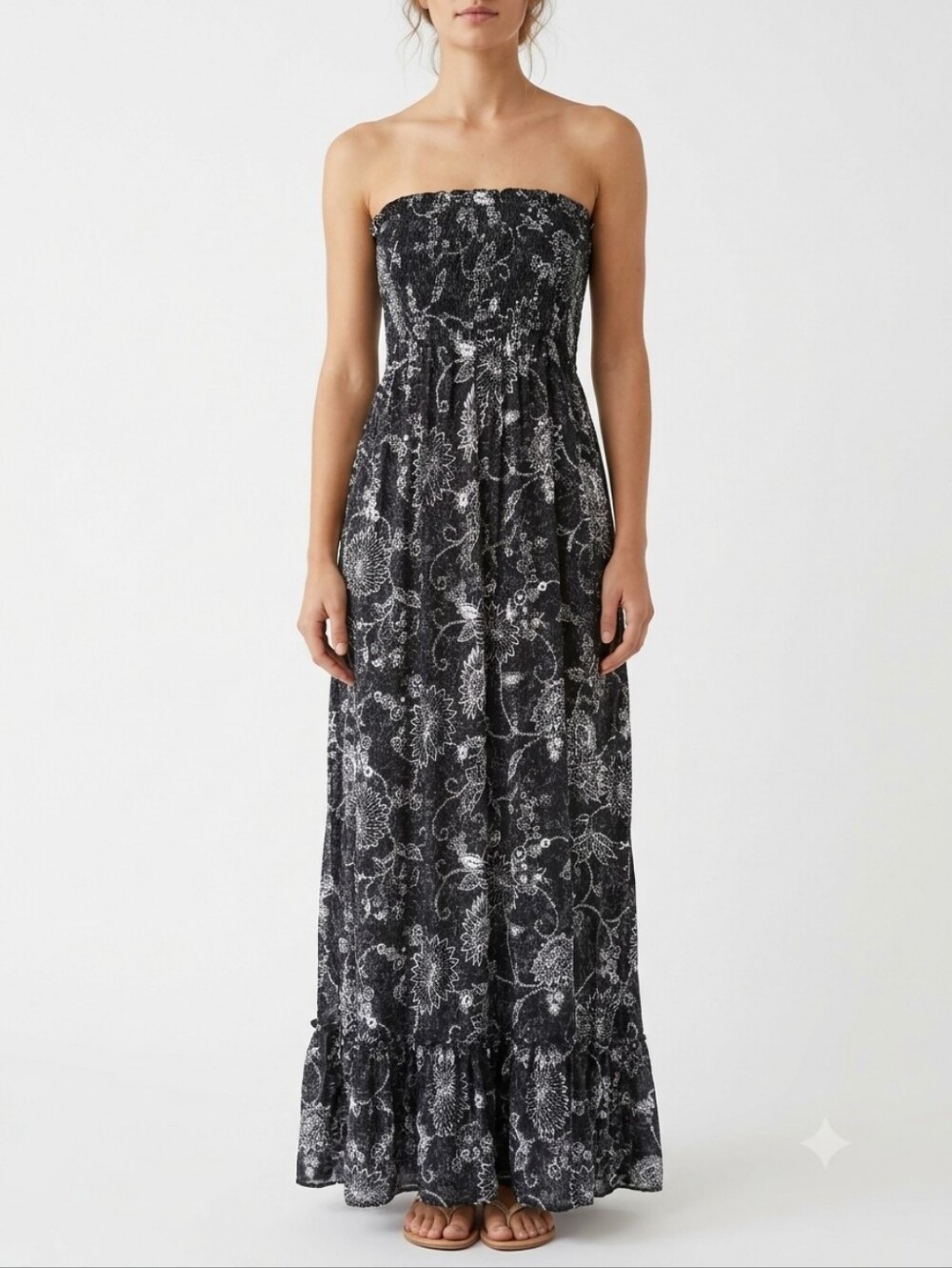 George Smocked Strapless Paisley Women's Boho Maxi Dress Size Small